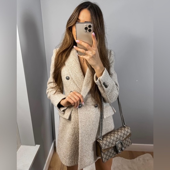 Zara Longline Wool Blend Bouclé Blazer - Picture 4 of 17